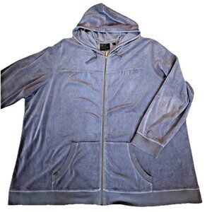 Avenue Velour Collection Track Jacket Size 3X Gray Hooded Athleisure Stretch Y2K